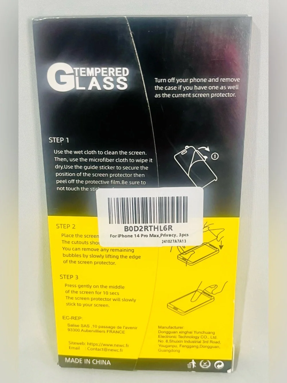 9H Tempered Glass Screen Protector - Yellow Packaging for iPhone 14 Pro Max